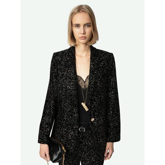 Zadig & Voltaire Velvet Valse Blazer in Black Glitter Dots 34 XS - Picture 1 of 5